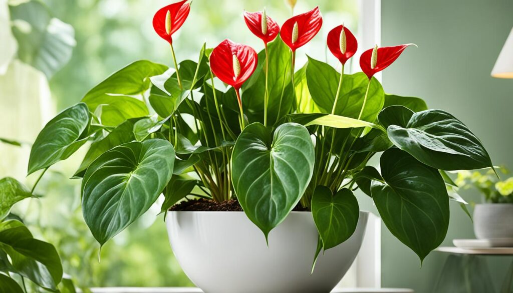 Anthurium plant with bright, indirect sunlight