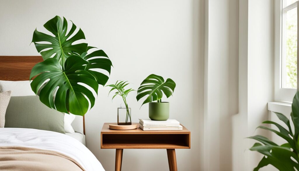 Monstera plant in bedroom