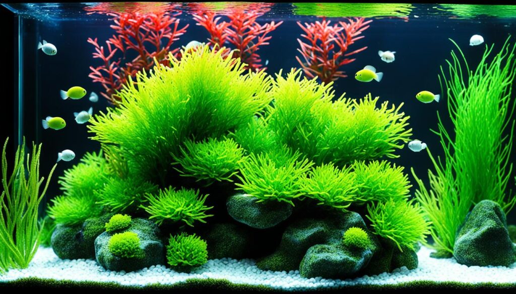 Marimo moss balls in aquarium