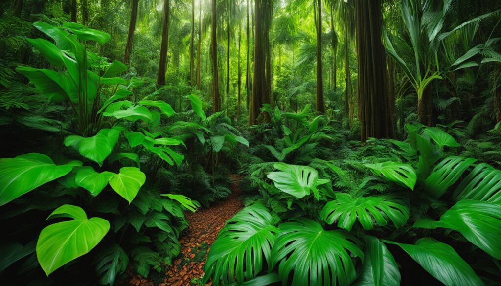 Philodendron plants in rainforest