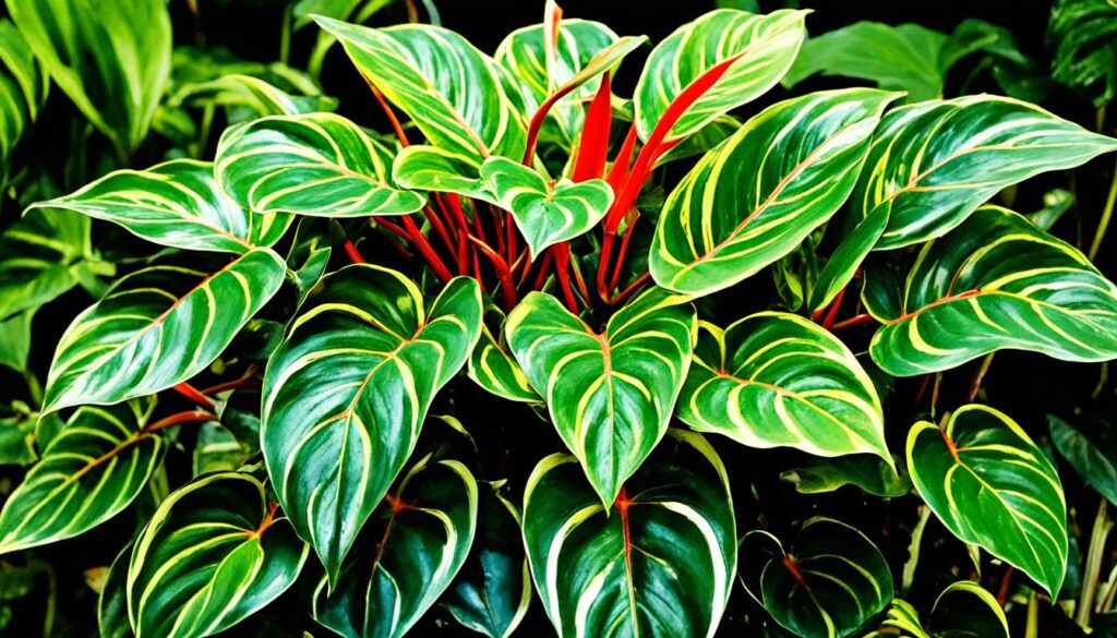 Philodendron ring of fire glossy leaves