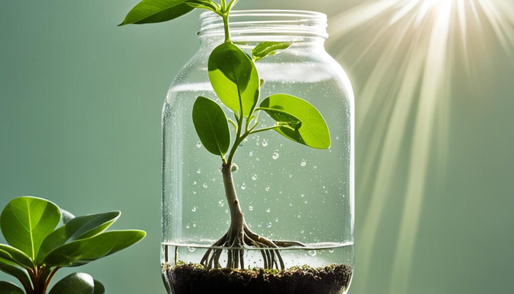 Rubber plant propagating in water