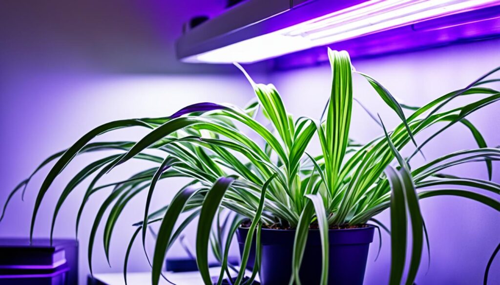 Spider plant under grow lights