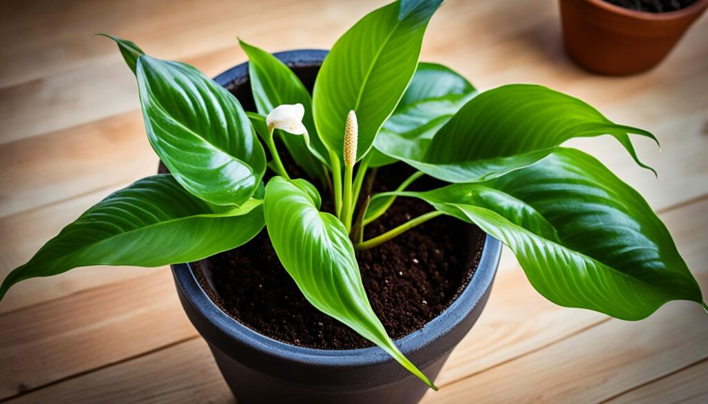 peace lily pot and soil