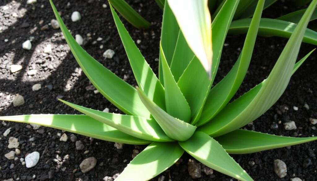 Aloe plant growing in soil