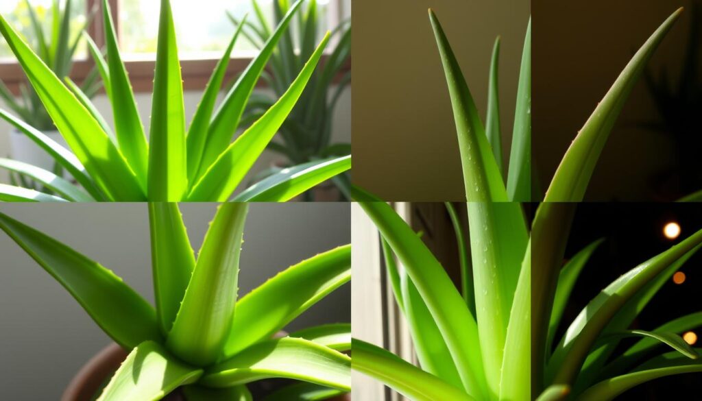 Aloe vera plant in different light conditions