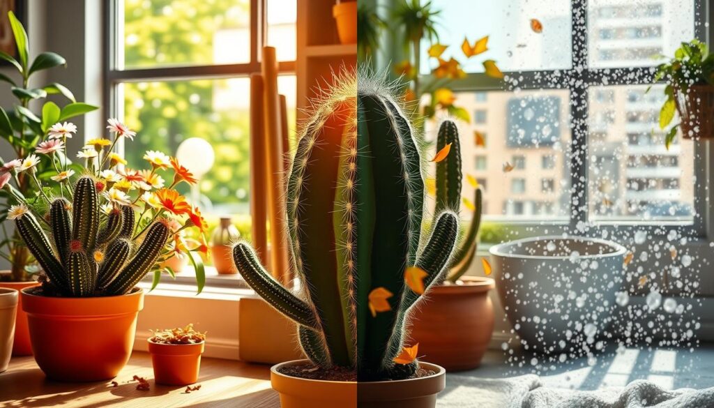 Cactus plant in different seasons