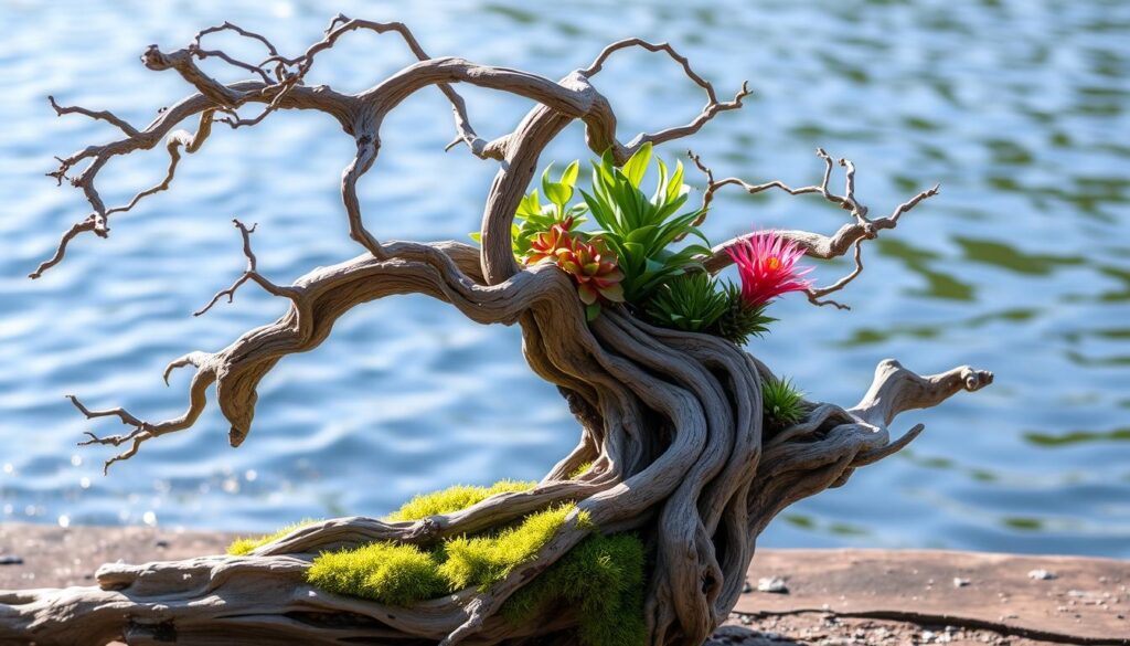 Driftwood Bonsai Tree with Aquatic Plants