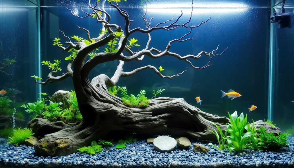 Driftwood bonsai in aquarium