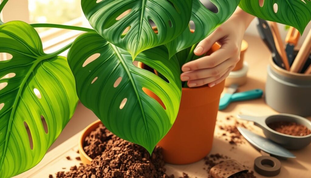 Monstera adansonii repotting