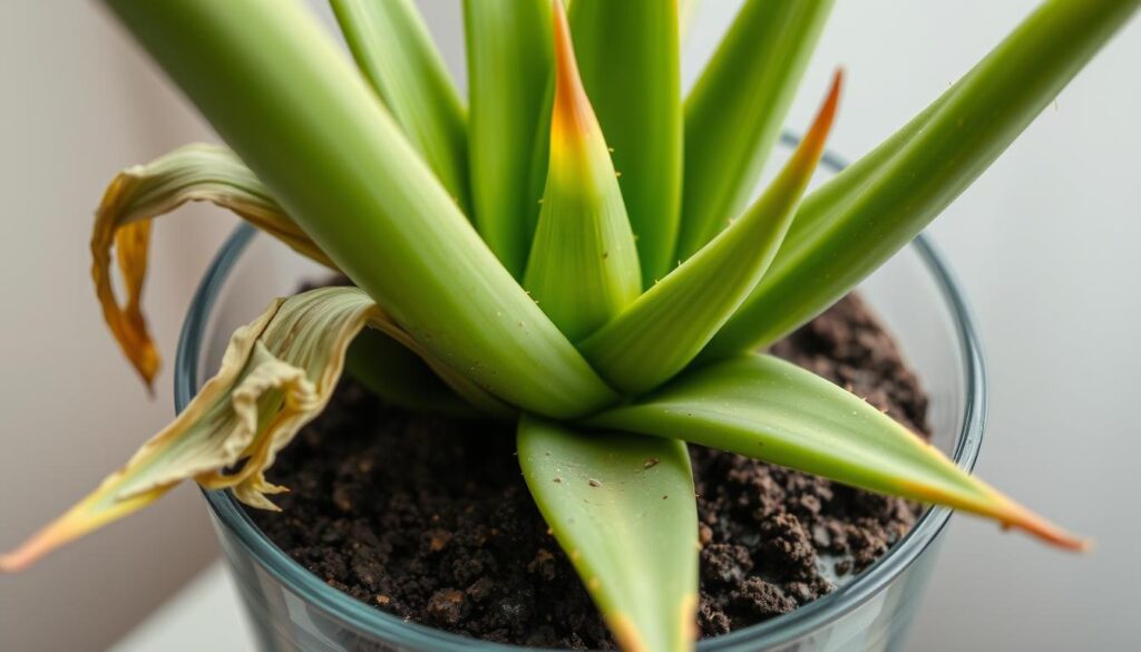 Overwatered aloe plant