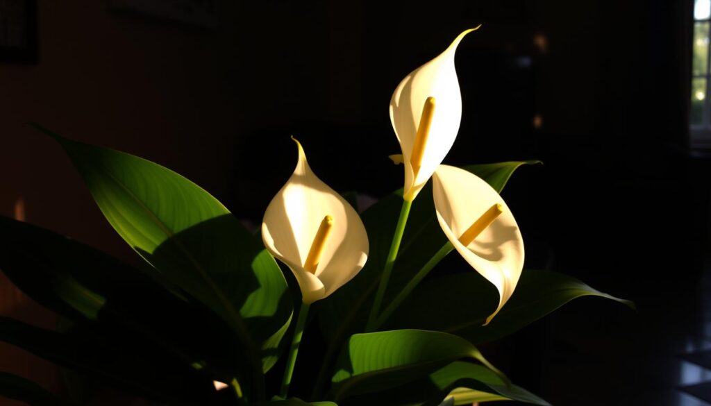 Peace lily under artificial light