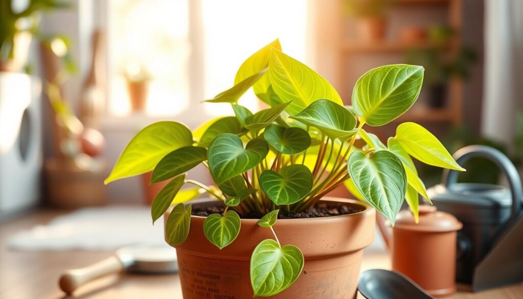 Repotted pothos plant