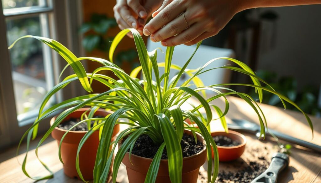 Repotting spider plant