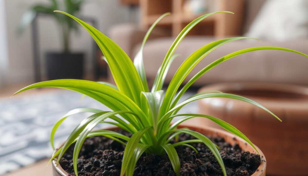 Spider plant in potting soil