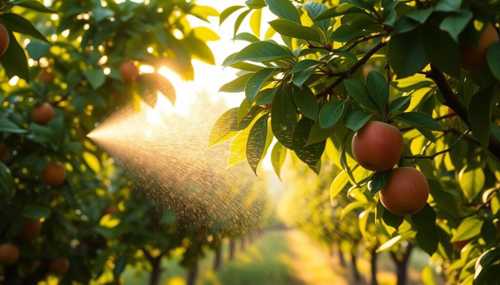 Spraying vinegar on fruit trees