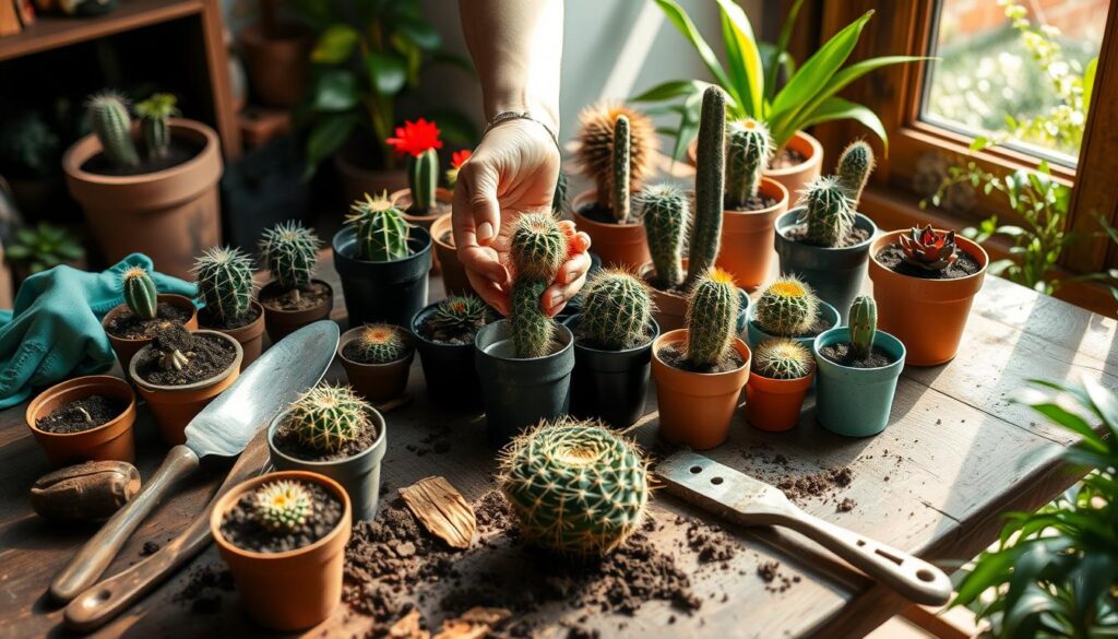 cactus repotting indoors