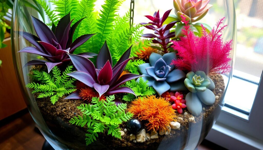 colorful terrarium plants