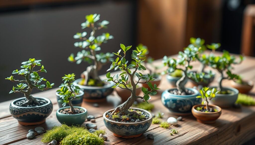 miniature bonsai tree display