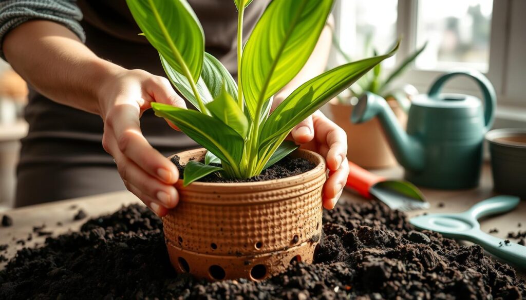 peace lily potting