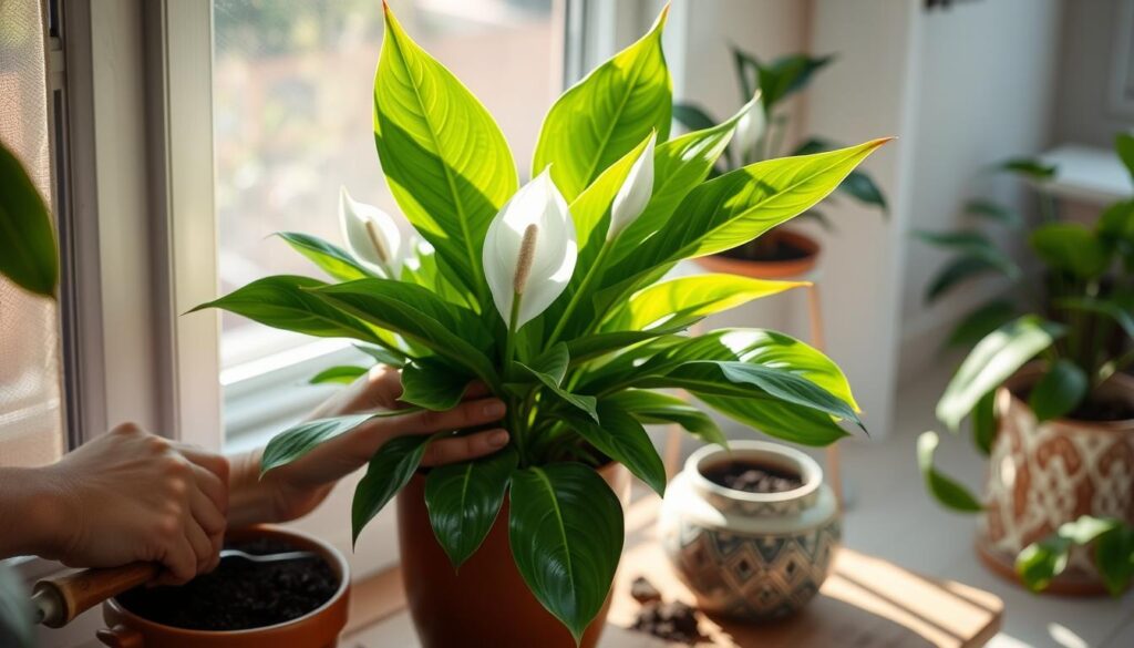 peace lily repotting