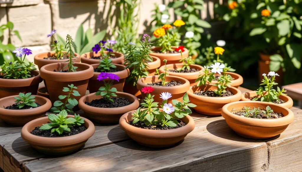 shallow terracotta pots