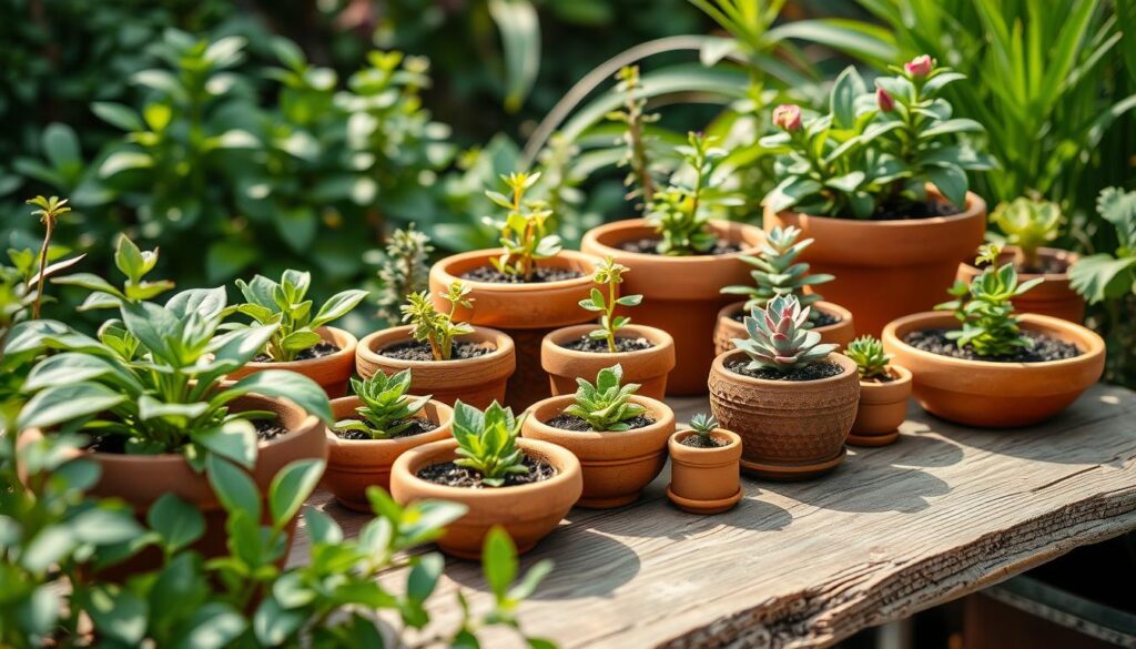 shallow terracotta pots