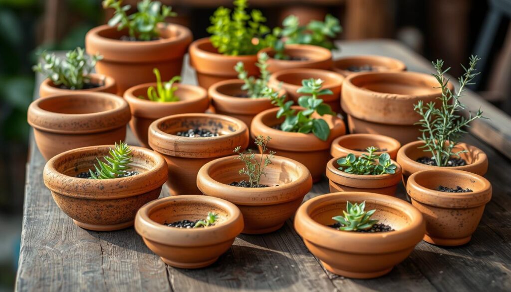 shallow terracotta pots