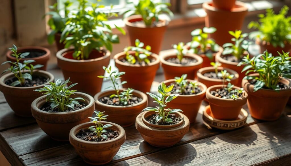 shallow terracotta pots