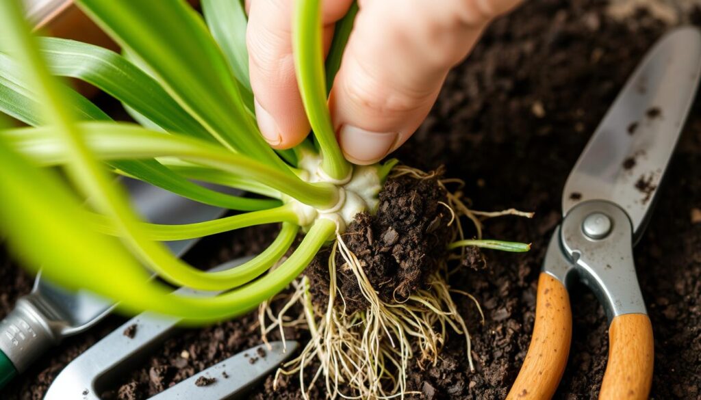 shaving spider plant root ball