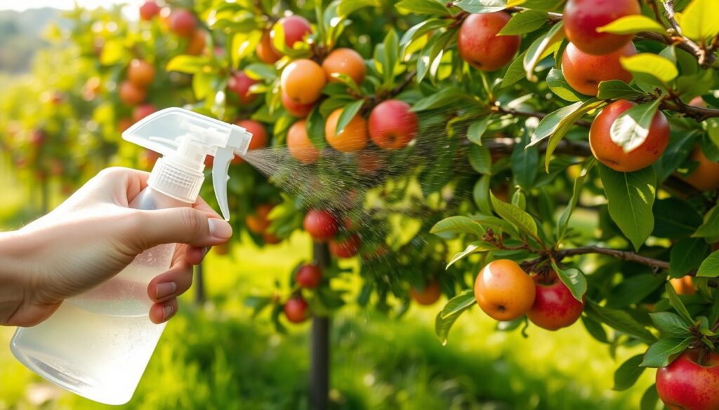 spraying vinegar on fruit trees