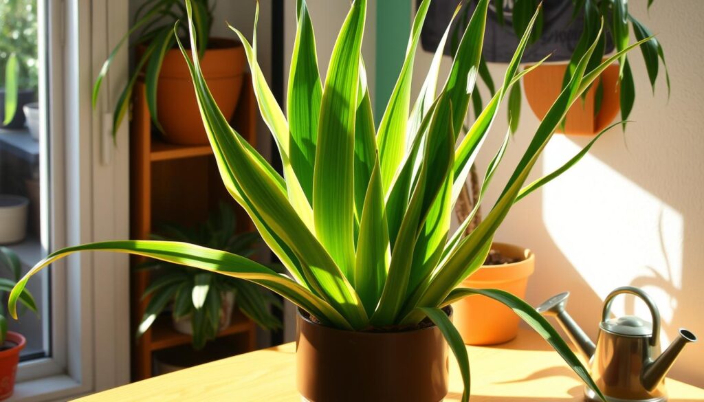 watering a snake plant