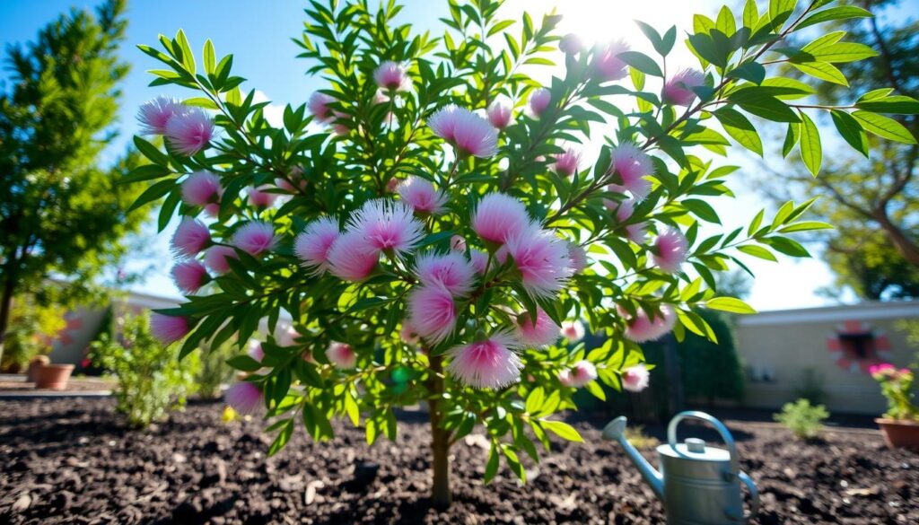 Newly planted mimosa tree